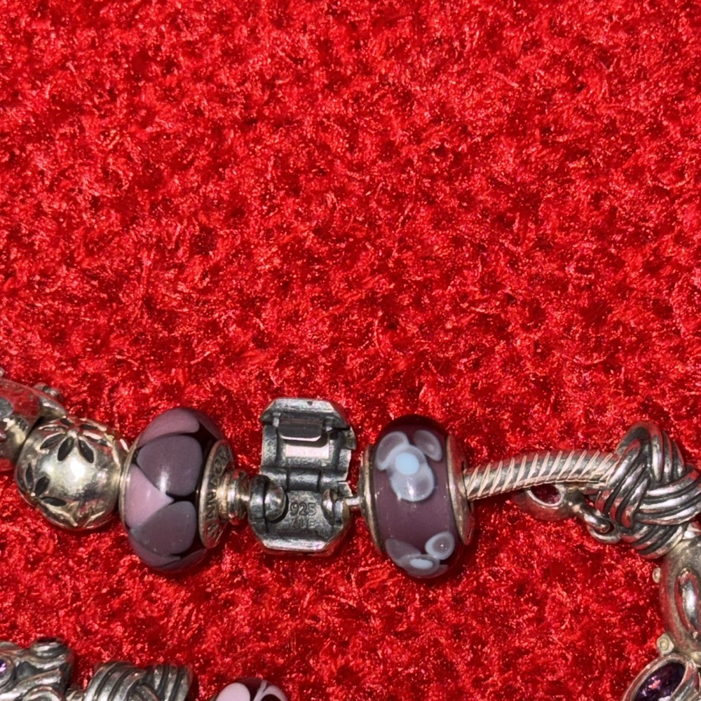 Pandora Silver and Purple Charm Bracelet with Iridescent Beads - Picture 9 of 9